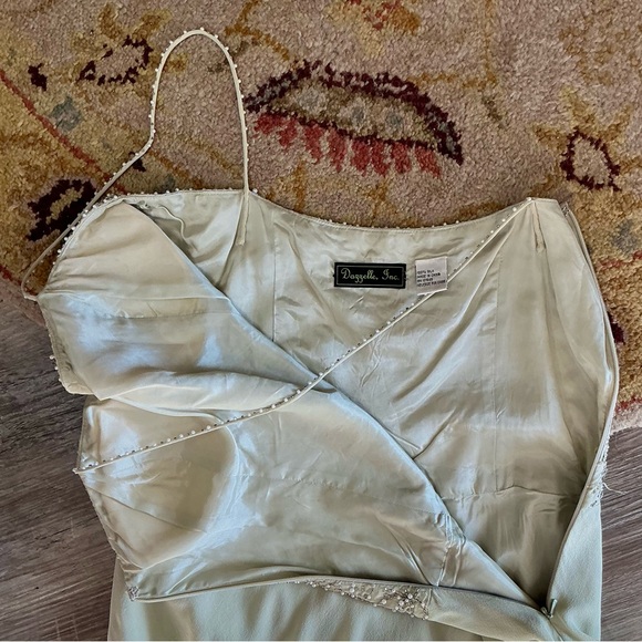 Vintage Dazzelle Inc 100% Silk Ornately Pearl Beaded Layered Chiffon Midi Dress - Picture 16 of 17